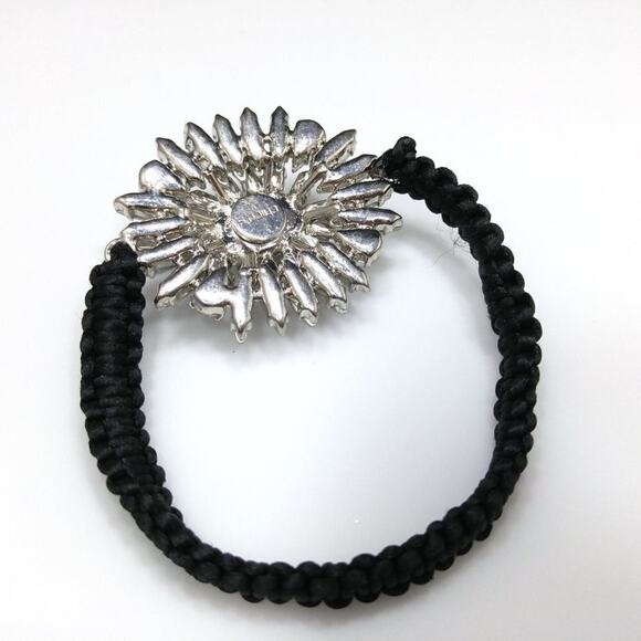Chico's Floral Starburst Clear Rhinestone Black Stretch Bracelet, 7 Inches - Picture 3 of 5